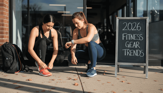 Women outside gym adjusting trendy fitness gear